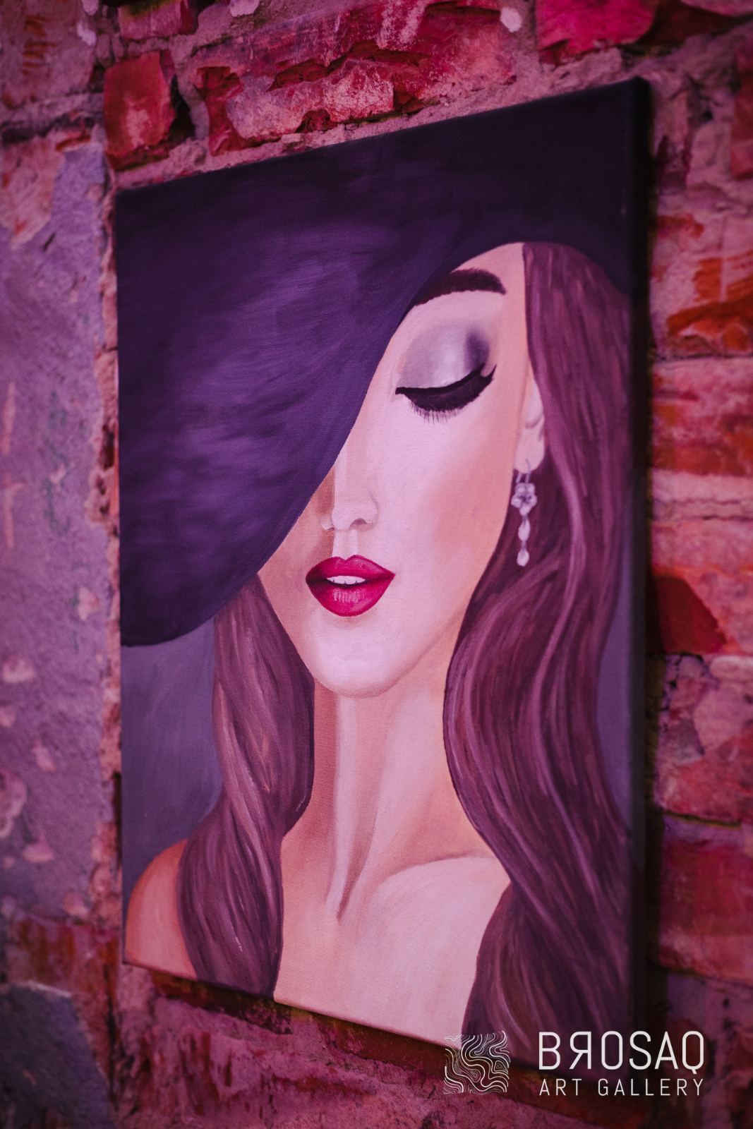 Obraz z kolekcji Brosaq Gallery: portret kobiety w kapeluszu