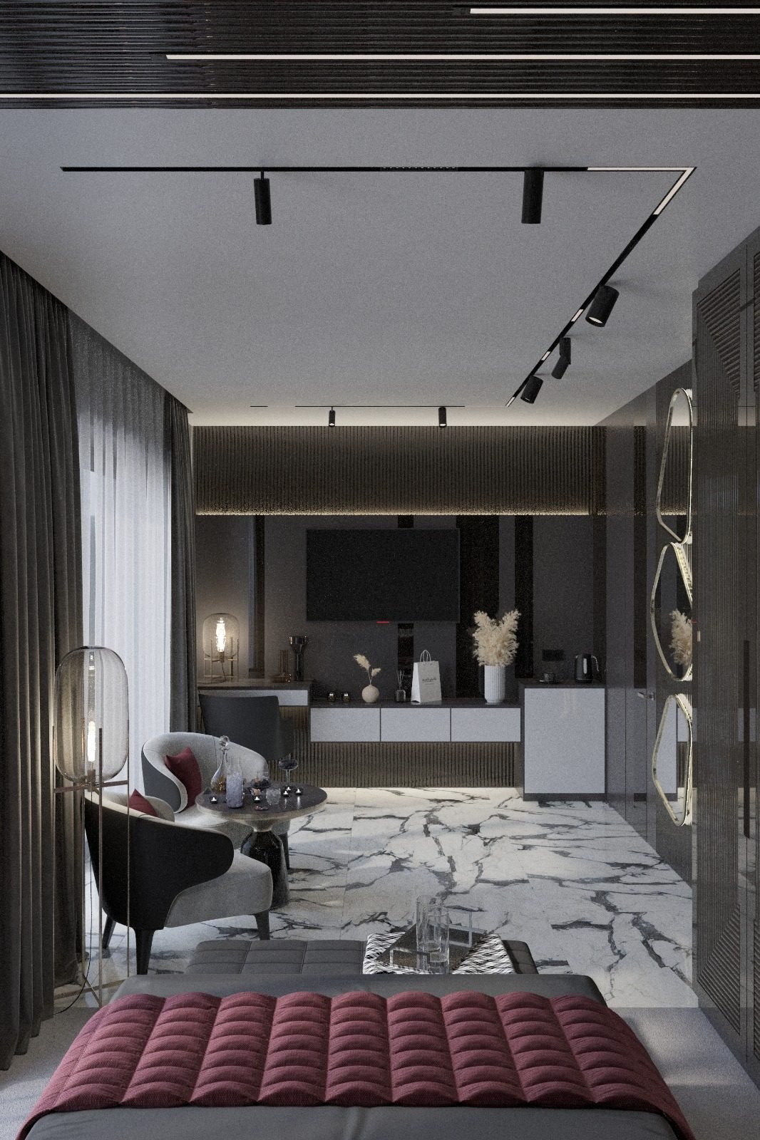 Wizualizacja apartamentu z marmurem