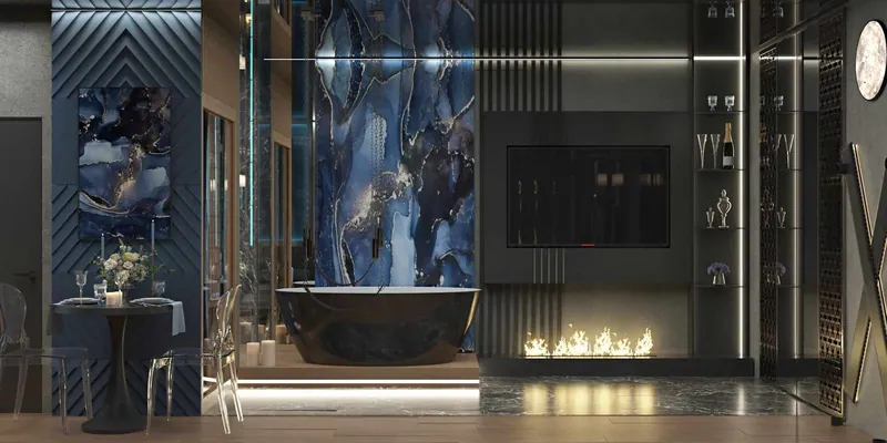 Wizualizacja apartamentu premium z wolnostojącą wanną