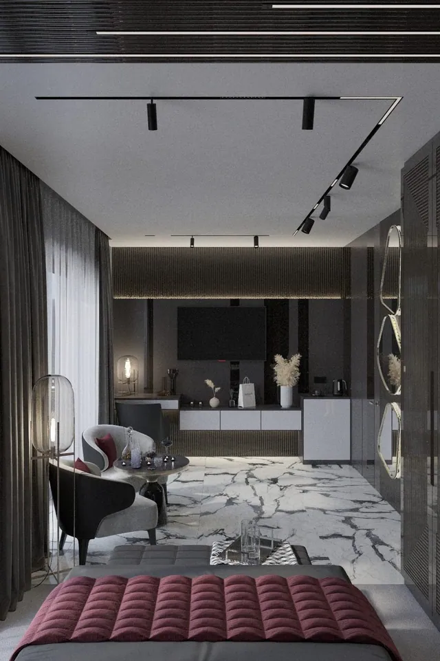 Wizualizacja apartamentu z marmurem